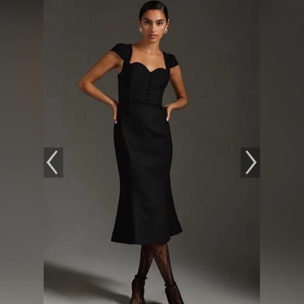 Anthropologie Cecily Fit & Flare Sweetheart Dress black midi Maeve